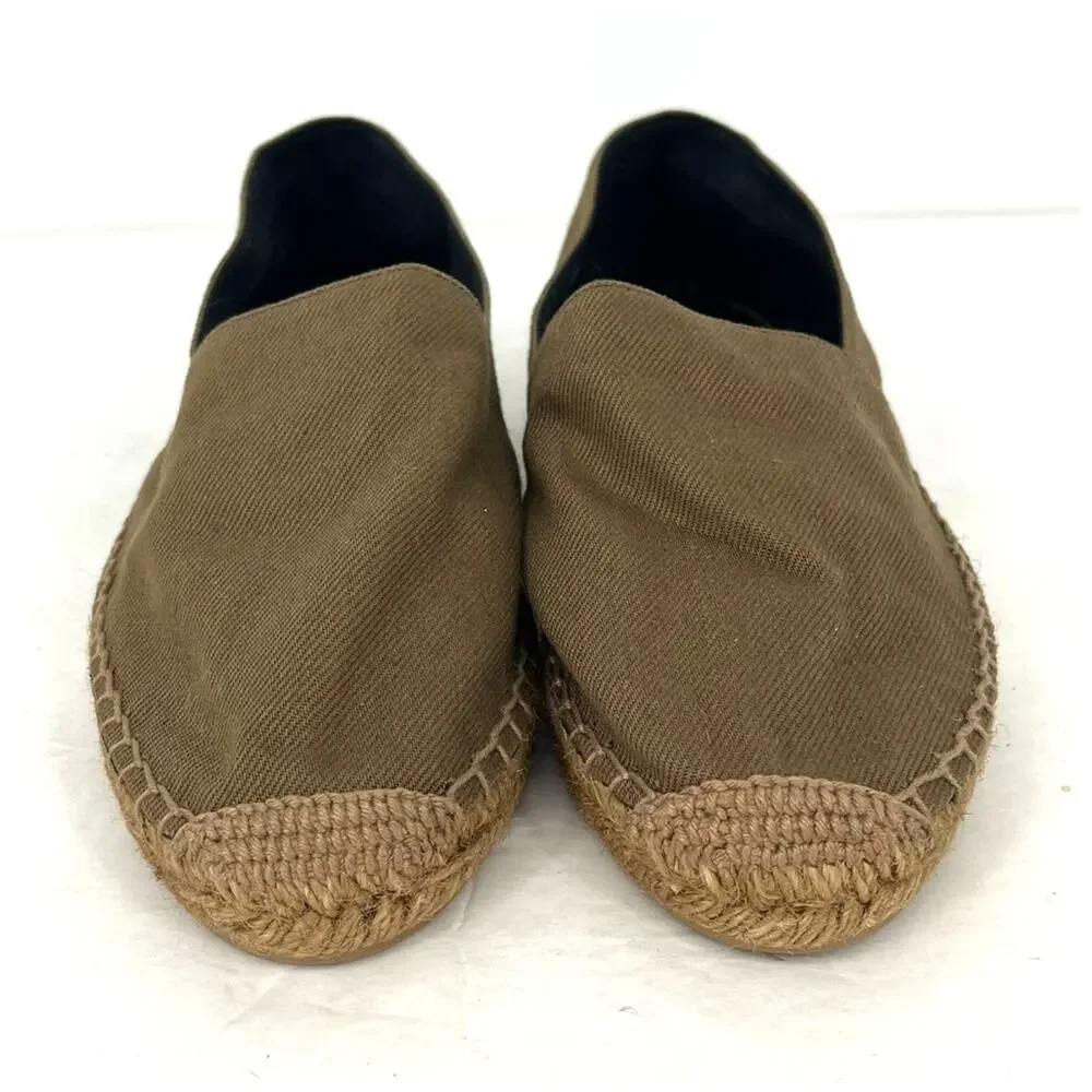 Saint Laurent YSL Cassandre Espadrilles Womens 39.5 Khaki Canvas Flats